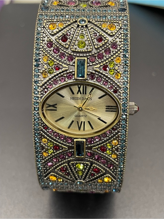 Heidi Daus Accessories - Heidi Daus Gold-Tone Oval Dial Multicolor Crystal Cuff Watch